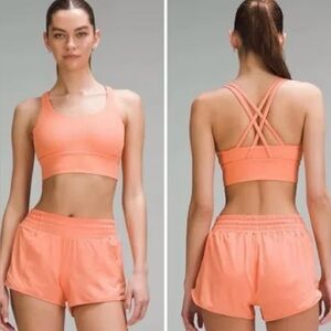 LULUEMON Energy Longline Bra in Coral Kiss is new with tags. Size: 6